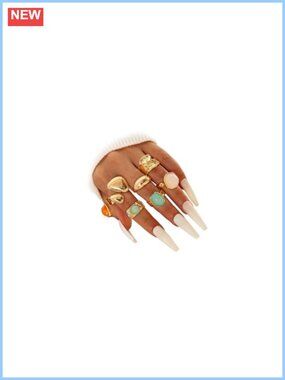 Chunky Gold Crystal Stacking Rings Set 7pc Boho Knuckle Statement Jewelry